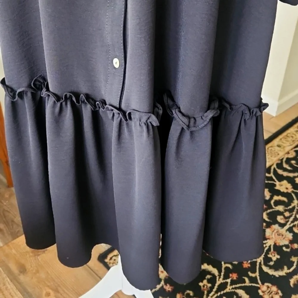 Emma & Michelle Shirt Dress Black Ruffle V-Neck Roll Tab Sleeves 2X - Picture 7 of 12